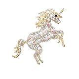 Sparkling Crystal Unicorn Horse Brooch For Women Men Statement Vintage Gold Color Rearing Fantasy Animal Lapel Pin Fashion Clothing Accessory (Gold)