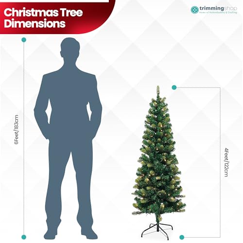 Trimming Shop 4FT Yuletide Slim Green Pine Christmas Tree – Realistic Artificial Norway Spruce with 262 Tips, Space-Saving Design, Hinged Branches, Foldable Metal Base, Perfect for Small Indoor Spaces