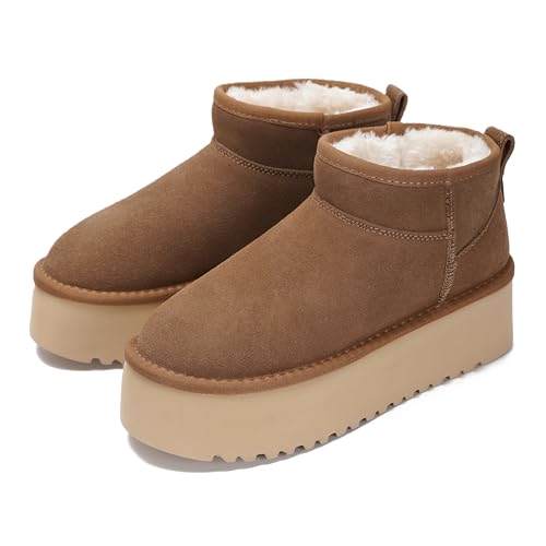 Image of Project Cloud 100% Genuine Leather Platform Ankle Boots for Women (Huggy) | Memory Foam Insole Lightweight Winter Booties - Womens Casual Footwear Fall Shoes - Fashionable Womens Boots with EVA Outsole