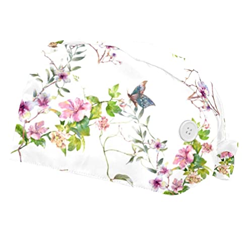 Chapeaux bouffants 2PCS à fleurs de papillon avec bandeau anti-transpiration