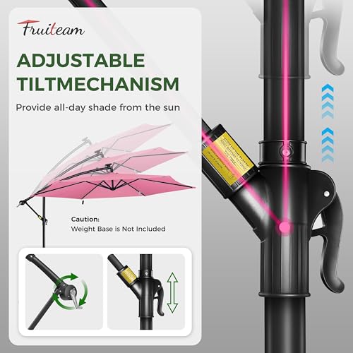 FRUITEAM Solar Colorful LED Lights Offset Patio Umbrella, 10 FT Heavy Duty Cantilever Outdoor Umbrella with 200+ Light Modes, All-Weather UV Protection Sun Shade for Poolside, Garden, Backyard (Pink) - Thumbnail 5