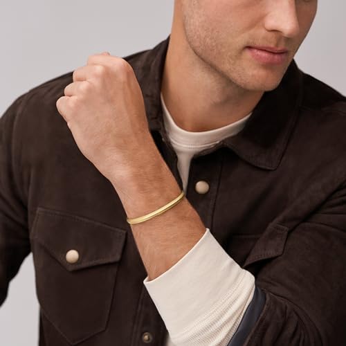 Image of Fossil Men's Plated Stainless Steel Engravable Personalized Gift ID, Chain or Cuff Bracelet for Men