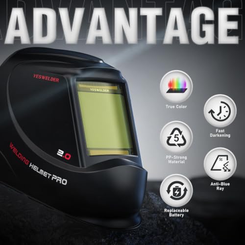 Image of YESWELDER Large View Auto Darkening Welding Helmet, Blue Light Blocking, 1 /1 /1 /1 True Color Solar Powered Welder Hood Mask with 4 Arc Sensors, Wide Shade 3 /5-9 /9-13 for TIG MIG ARC CUT and GRIND