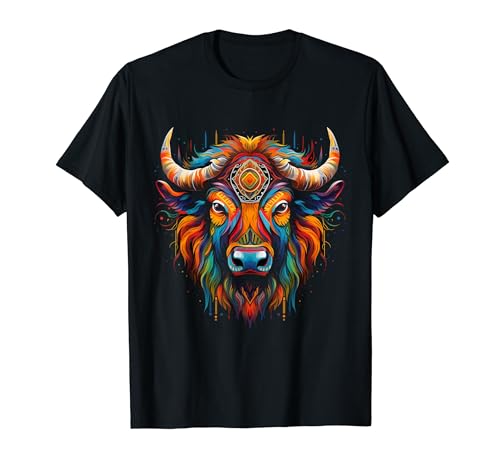 Bison American Buffalo Colorful Boho Native American Pattern T-Shirt