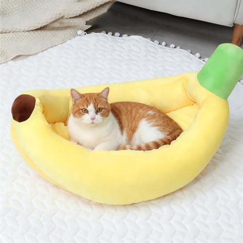 Banana Bed for Dogs & Cats, Fluffy Boat Shape Pet Bed with Detach...