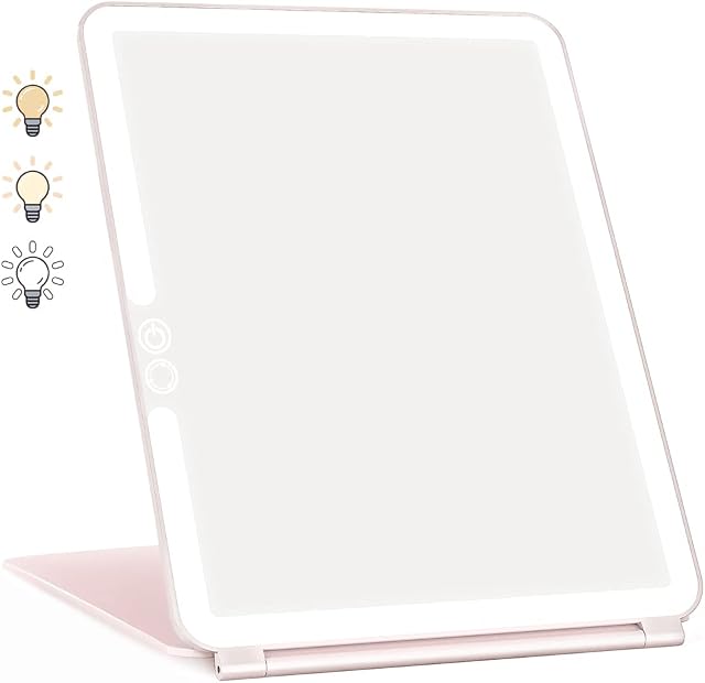 WEILY Portable Travel Makeup Mirror with 72 LED Lights, Touch Screen Three Colors Adjustable Lighted Makeup Mirror, 2000 mAh USB Rechargeable Lighted Vanity Mirror, Ultra-Thin Compact Travel Mirror