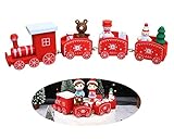 Regalo exquisito: el dulce tren de Navidad de madera contiene 1 locomotora y 4 carruajes rojos. El bonito y exquisito diseño es muy popular entre adultos y niños y es el regalo perfecto para la familia, niños y amigos en Navidad.