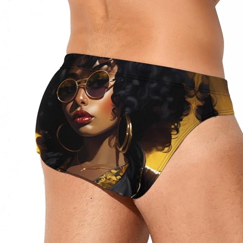 Black Girl Magic Afro Glasses Mens Swim Trunks Soft Stretch Brief Swimming Bikini Shorts Underwear Quick Dry Swimwear3