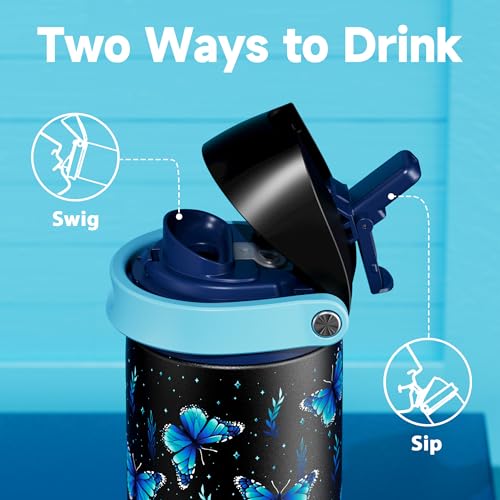 Image of 24 oz Insulated Water Bottle for Women: Meoky Glow in the Dark Water Bottle with 2-in-1 Straw and Spout Lid - Leak Proof, Cold for 24 Hours, Fits in Car Cup Holder, BPA-Free for Sports Travel, Moonlit
