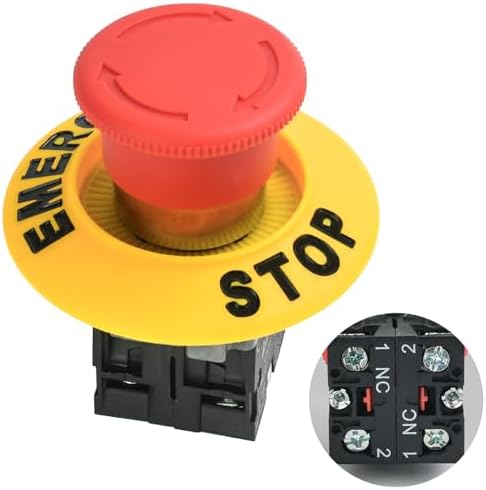 2NC 22mm Mushroom Emergency Stop Push Button Switch 600V 10 Amp DPST 2-Normally Closed Waterproof IP65