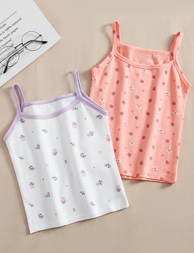 Image of SEAUR Toddler Girls Cotton Camisole Cute Tank Tops Tagless Sleeveless Undershirt Spaghetti Strap Flower Clothes