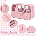 9 Pcs Translucent Make up Bag Pink Big Travel Cosmetic Makeup Toiletry Bag with Handle and Zipper Waterproof Portable Cosmetic Travels Bags for Travel Toiletries Accessories, 10.2 x 6.3 x 2.8 Inches