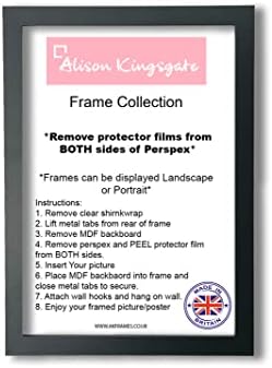 Modern Sleek A2 Frame Black with Clear Perspex Sheet and Wall Hanging Hooks - Thin Black Photo Frame In Multiple Sizes - Black Frame - Bespoke Picture Frames Use As Portrait OR Landscape