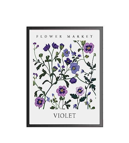 Violet Flower Market Poster Art Print, Floral Wall art Decor, Botanical Artwork Bedroom Bathroom Living room Decoration 47 (Violet Flower, 16 x 20 inches, Unframed)