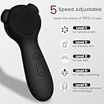 Silicone Face Scrubber Exfoliator Electric for Men Women, Rechargeable Facial Cleansing Brush with Wireless Charging Dock, Waterproof Sonic Vibrating Face Scrub Brush Cleanser for Exfoliating, Black - Image 2