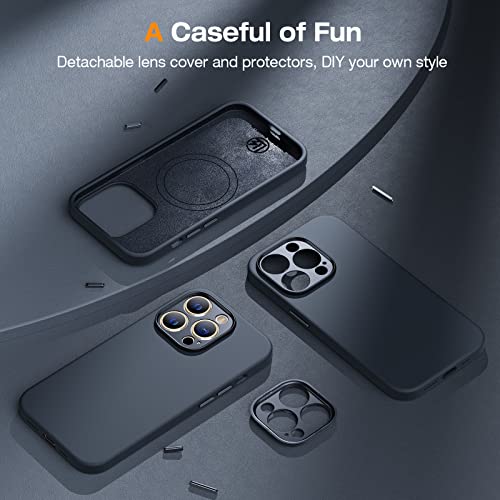 Lk For Iphone 14 Pro Max Case [Liquid Silicone] +2 Pack Tempered Glass Screen Protector & Lens Protector, Compatible For Magsafe Shockproof Full Body Bumper Silm Phone Case, 6.7-Inch, Black #TOP4