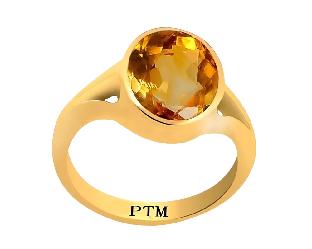 PTM Panchdhatu (5 metals) Sunehla (Citrine) 3.25 to 10.25 Ratti or 3.00 to 9.50 Carat Astrological Gemstone 22 K Gold Plated Ring for Men & Women