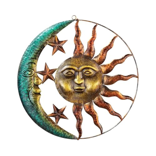 Pendentif suspendu soleil et lune métal ornement mural pour salon et maison