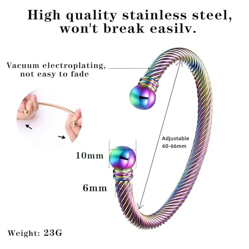 BOLAGTIER Stainless Steel Twisted Cable Wire Bracelets Adjustable Open Cuff Bangle Bracelet Vintage Jewelry Gift for Women (C-Rainbow) — view 6