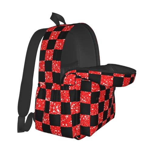 Glitter Red Black Checkered Flag 15 Inch Backpack for Men Women Adjustable Laptop Backpacks Shoulder Bag for Travel Hiking Outdoor3