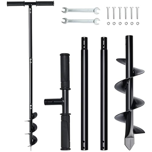 Heavy Duty Manual Garden Auger Drill 4" x 42" Post Hole Digger Hand Spiral Drill for Digging Planting Bulb Bedding