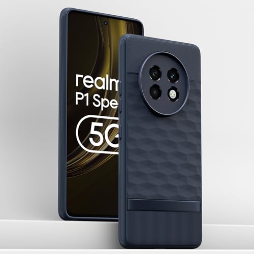 Image of Pikkme Back Cover for Realme 13 Plus 5G / Realme P1 Speed 5G Camera Protection 3D Hexa Cube Design Silicone Protective Bumper Case (Blue)