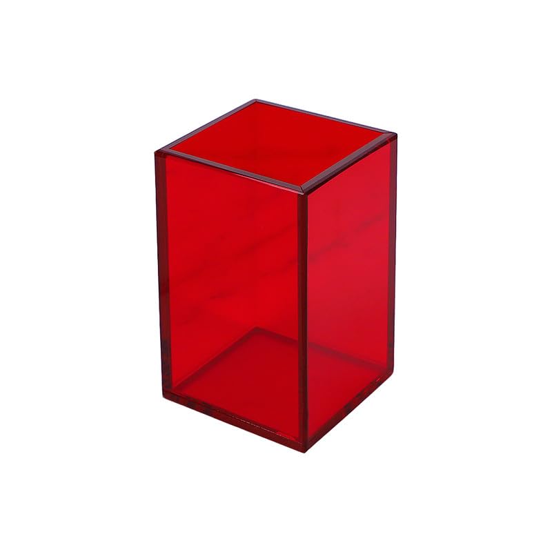 Globellapro 7 * 7 * 10cm Acrylic Pen Holder For Desk,Red Acrylic Pen Pot Makeup Brush Holder Non-Slip Square Pencil Cup For Office/Home/School Supplies