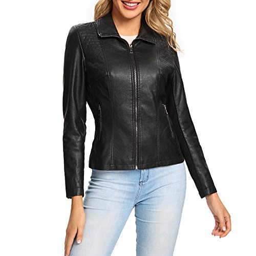 S P Y M Womens Faux Leather Jacket, Casual Fashion Quilted Zip Up...