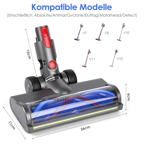 Gaethra Bürste Ersatzteile mit Staubdetektionsfunktion kompatibel für Dyson V7 V8 V10 V11 V15 Staubsaugern Bodenbürste, Austauschbarer Bürstenkopf für Parkett, Hartböden und Teppiche