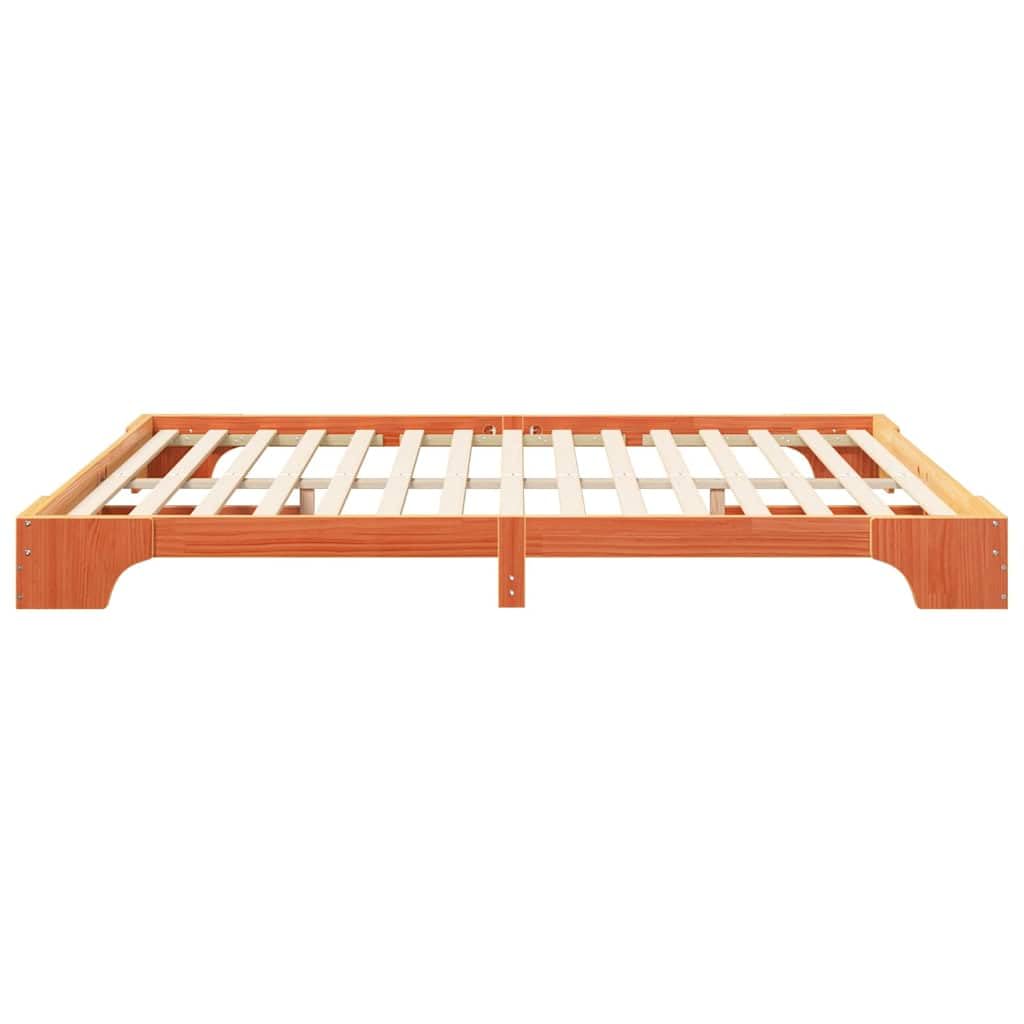 Marco de Cama en el Suelo de Madera Maciza de Pino Marrón Estructura de Perfil Bajo para Dormitorio Moderno Minimalista Ensamblaje Fácil y Diseño Espacioso Multifuncional