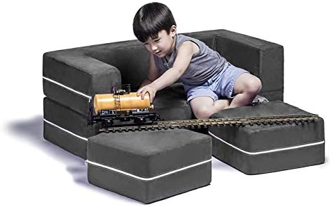 Jaxx Zipline Modular Kids Loveseat & Ottomans/Fold Out Lounger, Charcoal