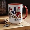 I Love Texas 15 oz Coffee Mug - Lone Star State Mug - Gift - Christmas - Birthday - Tea Cup - Taza De Cafe (Red Handle) #3