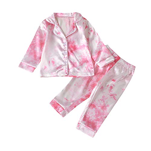 Toddler Baby Boy Girl Tie Dye Pajama Set Long Sleeve Button Down Shirt Top Pants 2Pcs Fall Sleepwear Outfits (1-2T, Pink)