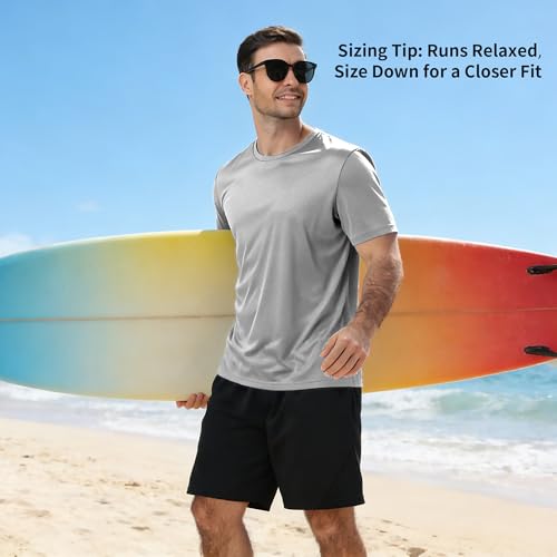 Image of 3 Pack Mens Swim Shirt Workout Shirts UPF 50+ Short Sleeve Rash Guard Fast Dry Sun Protection Lightweight Water Shirt