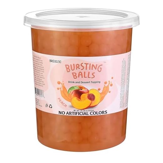BREXONIC Popping Boba Pearls Bursting Tea Balls Drink & Dessert Topping Strawberry Mango Blueberry Passion Fruit Flavored Bubble Tea Tapioca Pearls 2 LB (Peach, 2 Pound (Pack of 1))