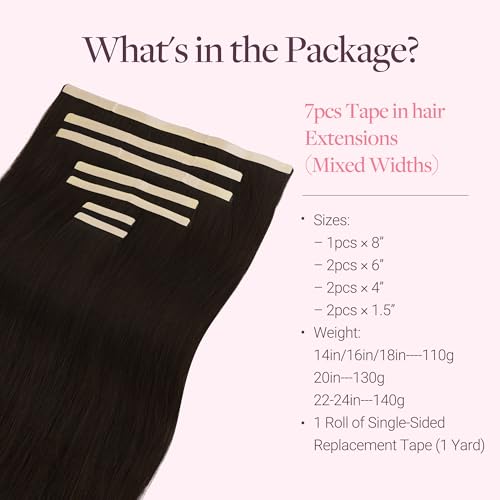 Image of GOO GOO Tape In Weft Hair Extensions Human Hair, 2 Dark Brown, 8cm Wide Tape, 18inch 7pcs 110g, Tape Weft Hair Extensions, Seamless Tape in