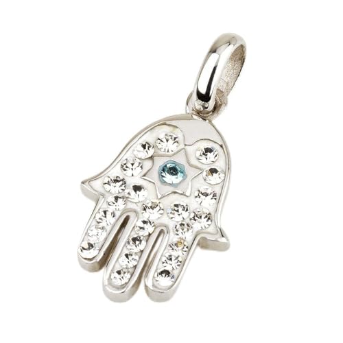 Pendentif Hamsa argent 925 avec pierres de blanc et chaîne sterling pour femme