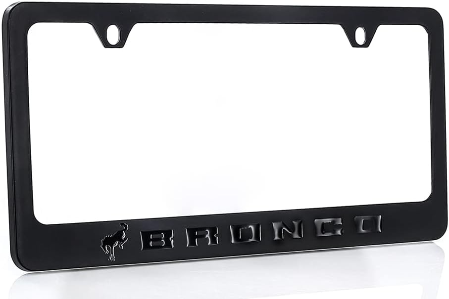 Ford Bronco Metal License Plate Frame Tag Holder - Black with Black
