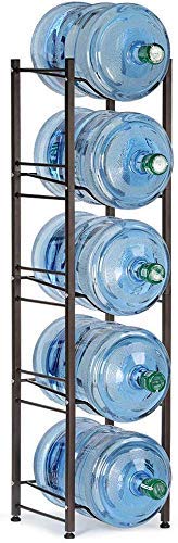 Water Jug Holder 5 Tier Water Bottles Storage Rack for 5 Gallon Water Buckets 5 Trays Detachable Stainless Steel Water Cooler Rack Heavy Duty Cabby Rack with Anti-slip Mat, Dark Brown
