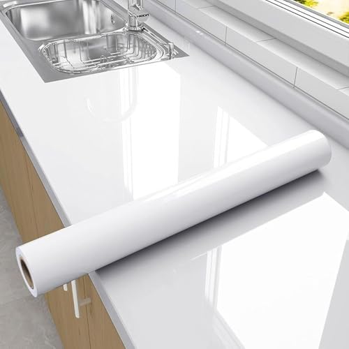 Image of TEKCOOL Self-Adhesive Kitchen Wallpaper Oil Proof and Waterproof Plain White Stickers Wallpaper for Hotel, Living Room, Bedroom, and Cafe Walls (60 X 200CM, Pack of 1)(Plain White)