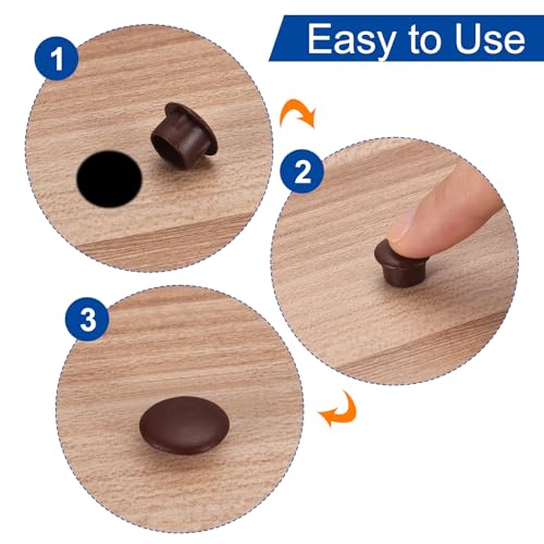 Image of uxcell 2000Pcs Screw Hole Plugs, 5mm(3 /16 inch) Dia Plastic Round Button Plugs Snap in Locking Hole Covers Flush Type Caps for Furniture Cabinet, Dark Brown