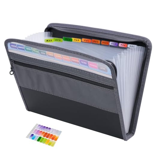 Clasificador de documentos, Klsoale Archivador clasificador, clasificador A4 con 13 compartimentos y cierre de cremallera y etiquetas adheridas de trillador escolar, ideal para uso en el hogar, la