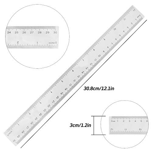 image for Set of 4, Clear Measuring Tools, DaKuan Plastic Straight Ruler (12 Inc