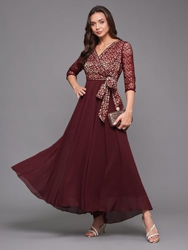 Image of Miss Chase Women's Round Neck Cap Sleeves Lace Knee -Long Skater Dress