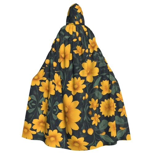 Cape à capuche fleurs jaunes adulte idéale pour festival et soirée déguisée
