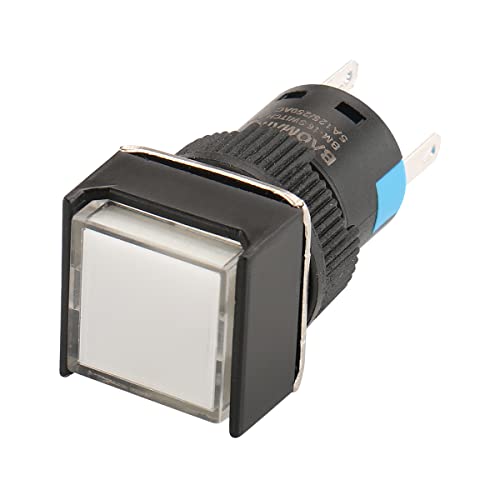 Baomain BM-16LS-W12V 5/8 Inch 16Mm Latching Push Button Switch Square Cap Led Lamp White Light Dc 12V Spdt 5 Pin Pack Of 5 thumb #4
