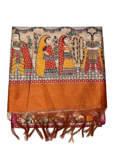Image of Sanavi's Saree Kuthir Pure Handloom Tussar Ghicha Madhubani Printed Silk Saree with Blouse Piece inside