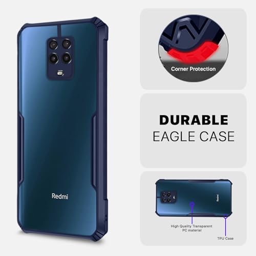 Image of Outlouders Back Cover for Redmi Note 9 Pro /Note 9 Pro Max /Poco M2 Pro /Note 10 Lite | Ultra Hybrid Transparent | Full Camera Protection | Raised Edge | Crystal Clear Bumper Case (Blue)
