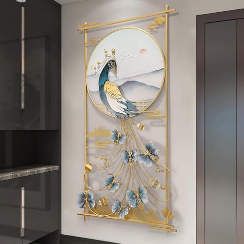 Image of Pinnacle Craft India Peacock Design Metal Wall Art(48x24inch) | Home Deccorative Wall Sculpture | Wall-Mounted Sculpture | Hanging for Living Room, Kitchen, Office, Restuarant | Decoration Gifts
