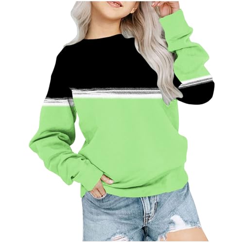 Oversized Crewneck Sweatshirts For Girls Boys Long Sleeve Color Block Pullover Tops Fleece Preppy Clothes 1-12 Years